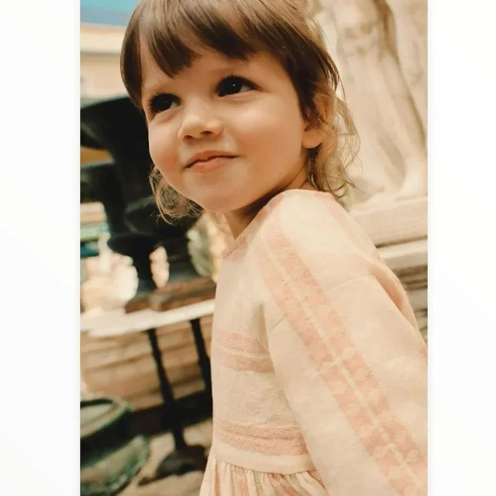 ZARA Kids | Cream and Pink | STRIPED DRESS WITH TEXTURED DETAIL